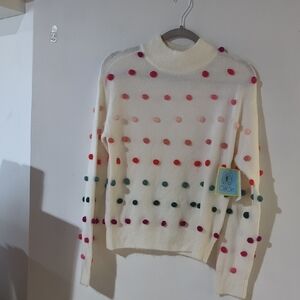 CeCe Cream Turtleneck Sweater with Colorful Dots